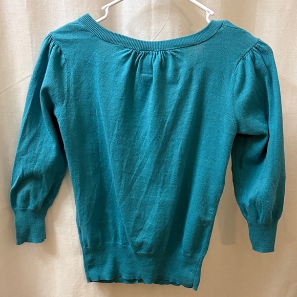 Lucky Brand Teal Button-Up Cardigan with White Floral Design - Picture 3 of 3